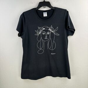 Picasso T-shirt Black Artwork Drawing Girl‎ Indie NYC Minimalist Womans L